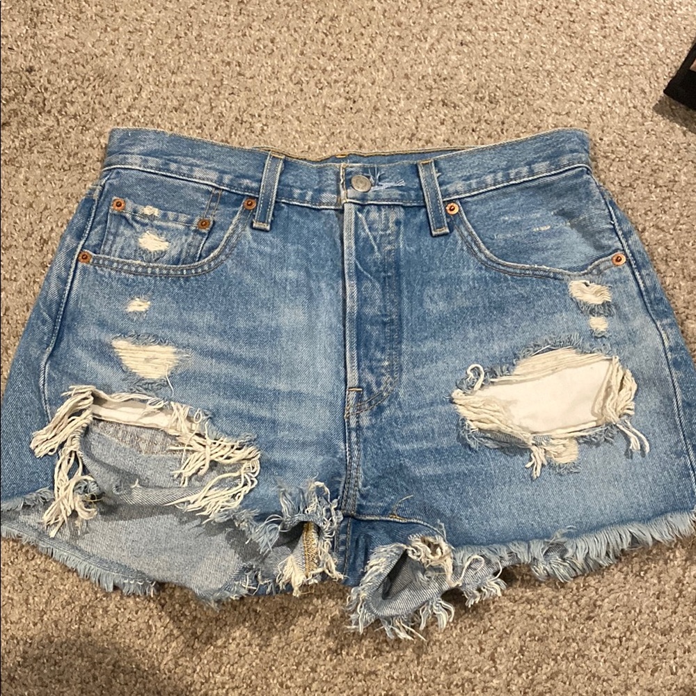Levi's Blue Distressed Jean Shorts High-Waisted
